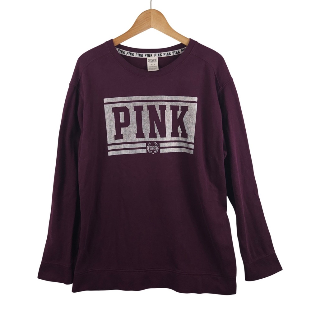 PINK Victoria's Secret Crewneck Sweatshirt‎ Medium Maroon Silver Logo Pullover
